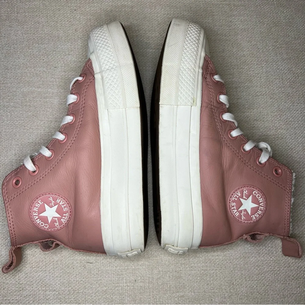 Converse  Platform Pink Leather  Fur Lining inside Sneakers Size 5 - Picture 4 of 7